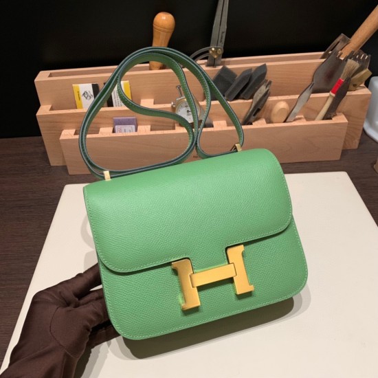 Hermes Constance 19cm Epsom 3I /Vert Criquet Gold Hardware 18cm Full Handmade