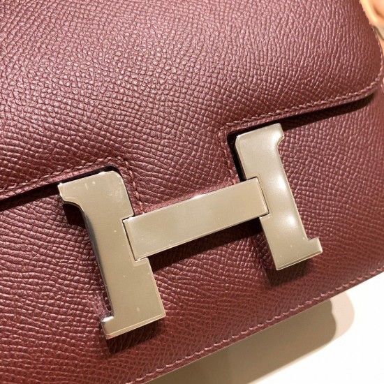 Hermes Constance 19cm Epsom F5 /Bourgogne & 57/ Bordeaux Silver Hardware 18cm Full Handmade