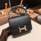 Hermes Constance 19cm Epsom 89 /Black Silver Hardware 18cm Full Handmade