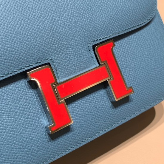 Hermes Constance 19cm Epsom P3 /Blue du Nord Silver Hardware 18cm Full Handmade