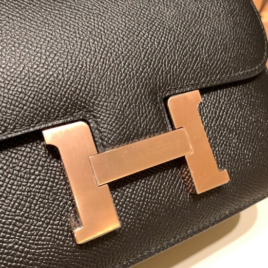 Hermes Constance 19cm Epsom 89/ Black Rose Gold Hardware 18cm Full Handmade