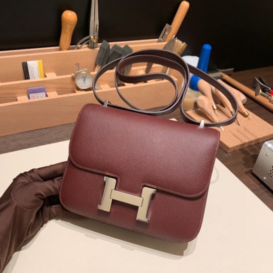 Hermes Constance 19cm Epsom F5/ Bourgogne& 57 /Bordeaux Silver Hardware 18cm Full Handmade