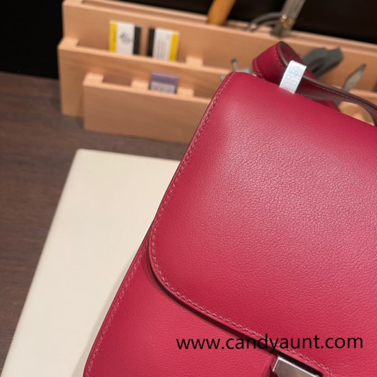 Hermes Constance 24cm swift K1 /Rouge Grenat  Silver Hardware 3