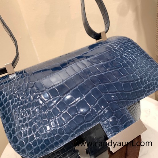 Hermes Constance 24cm Alligator Crocodile N7 /Blue Tempete Silver Hardware 7