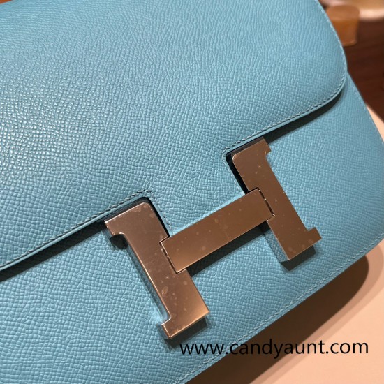 Hermes Constance 24cm epsom P3 /Blue du Nord  Silver Hardware 21