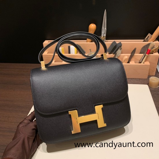 Hermes Constance 24cm epsom89 /Black (Noir) Gold Hardware 22