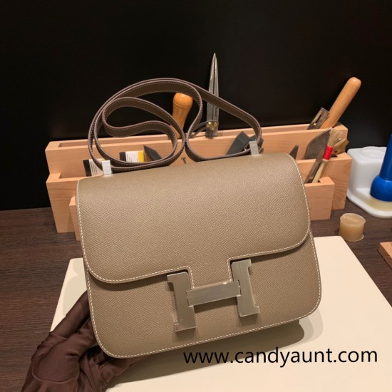 Hermes Constance 24cm epsom 18 /Étoupe Grey Silver Hardware 28