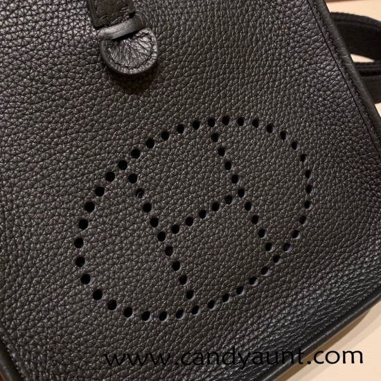 HERMES TPM Mini Evelyn Clemence 89 /Black (Noir) GoldHardware