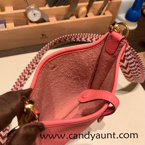 HERMES TPM Mini Evelyn Clemence U5/ Rose Lipstick GoldHardware