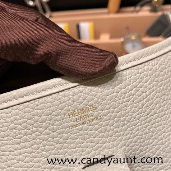 Hermes Evelyn 29cm Clemence 18 80 /Pearl Grey Gold Hardware