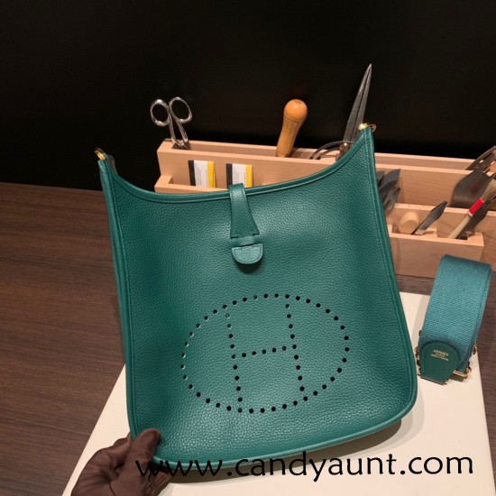 Hermes Evelyn 29cm Clemence 18 Z6 /Malachite Gold Hardware