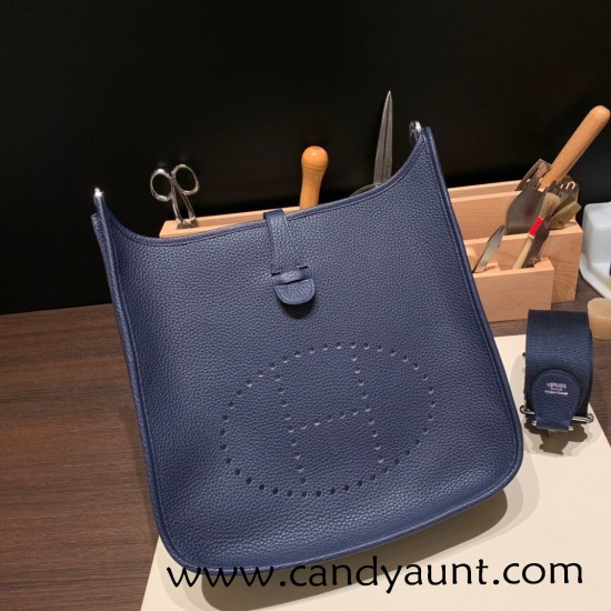 Hermes Evelyn 29cm Clemence 73/ Blue Saphir Gold Hardware