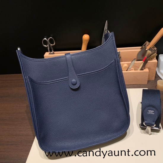 Hermes Evelyn 29cm Clemence 73/ Blue Saphir Gold Hardware