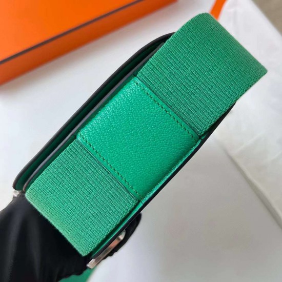 Hermes Geta Chevre 6W Mint green Silver Hardware 20cm Phw Full Handmade