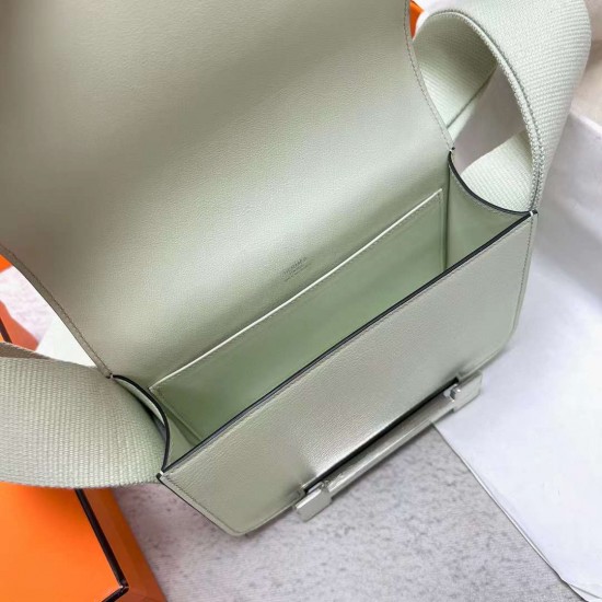 Hermes Geta Chevre 0S Light Green Silver Hardware Phw 20cm Full Handmade