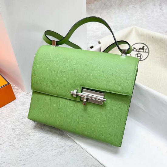 Hermes Verrou Epsom i3 Avocado green & T0 Light Blue Silver Hardware Phw 21cm Full Handmade