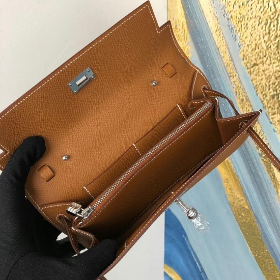 Hermes Kelly woc epsom ck37 Gold brown silver Hardware Full Handmade