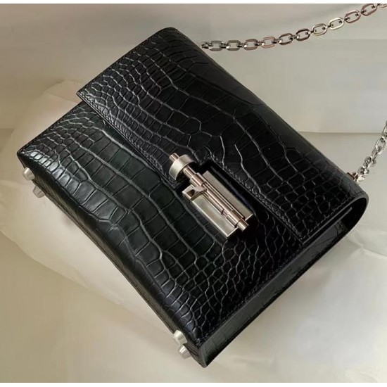 Hermes Verrou Alligator Matte Black Silver Hardware 17cm Full Handmade