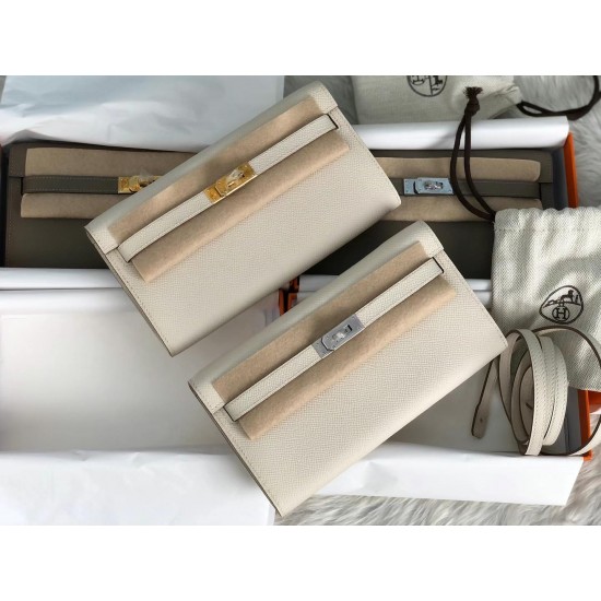 Hermes Kelly woc epsom ck10 Creamy white gold silver Hardware Full Handmade