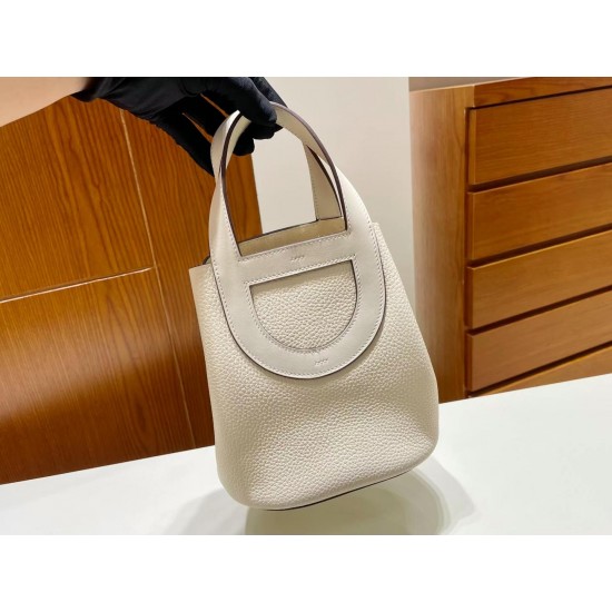 Hermes New In-the-loop Picotin Togo Creamy white Silver Hardware 18cm Full Handmade