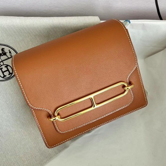 Hermes Roulis Evercolor Ck37 Golden brown Gold Hardware GHW 18cm Full Handmade