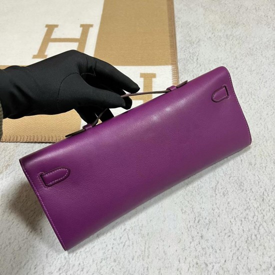 Hermes Kelly cut Swift P9 actiniae purple Silver Hardware phw 31cm Full Handmade