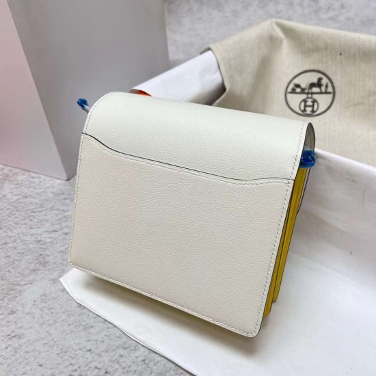 Hermes Roulis Evercolor 01 Pure White & 9R Lemon yellow Silver Hardware Phw 18cm Full Handmade