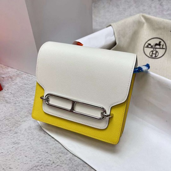 Hermes Roulis Evercolor 01 Pure White & 9R Lemon yellow Silver Hardware Phw 18cm Full Handmade