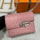 Hermes Verrou Ostrich Cc94 ceramic pink Silver Hardware Phw 17.5cm Full Handmade