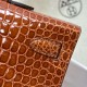 Hermes Kelly cut shiny porosus crocodile Ck31 Honey brown Silver Hardware 31cm Full Handmade