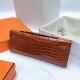 Hermes Kelly cut shiny porosus crocodile Ck31 Honey brown Silver Hardware 31cm Full Handmade