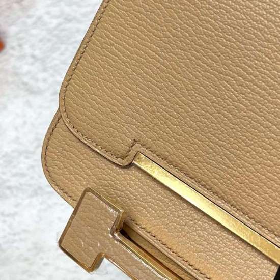 Hermes Geta Chevre 0M Khaki Gold Hardware Ghw 20cm Full Handmade