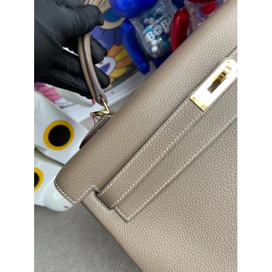 Hermes Kelly 35cm Togo Ck18 Etoupe Gold Hardware Full Handmade