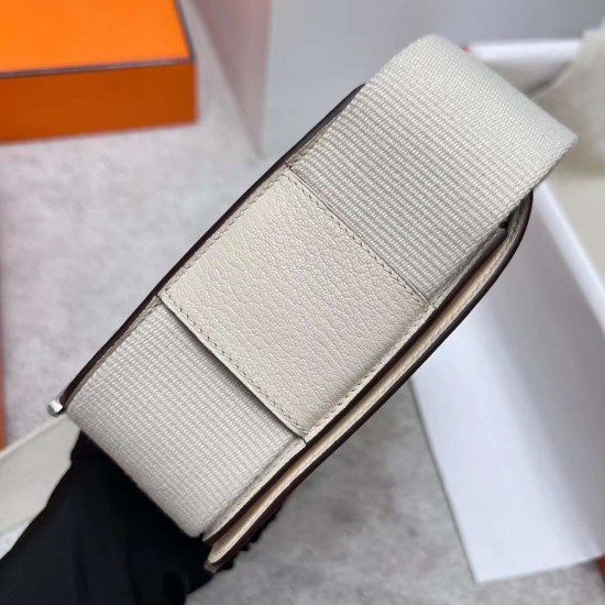 Hermes Geta Chevre I2 Creamy White Silver Hardware Phw 20cm Full Handmade