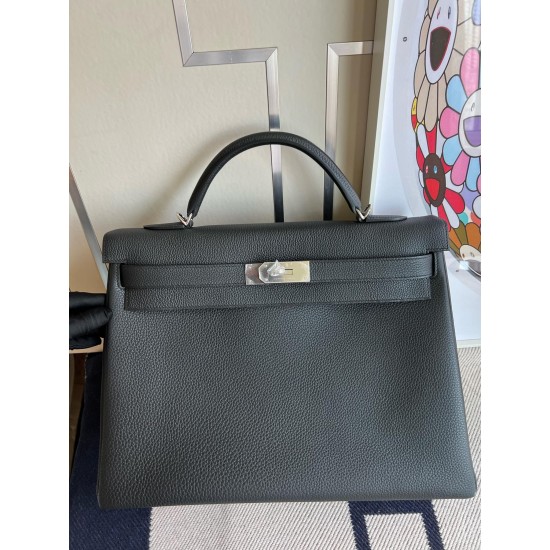 Hermes Kelly togo ck89 Noir Silver Hardware PHW 40cm Full Handmade