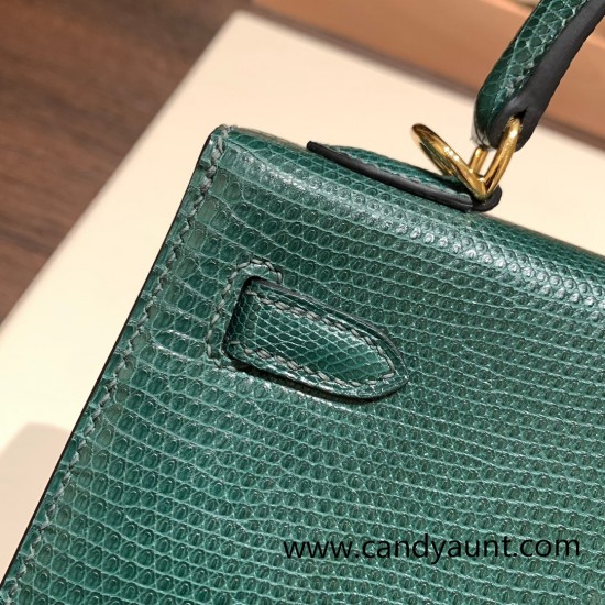 Hermes Kelly 25cm sellier Lizard 2Q /Vert Anglais Gold Hardware Full Handmade 005