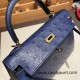 Hermes Kelly 25cm sellier Ostrich 73/ Blue Saphir Gold Hardware Full Handmade 008