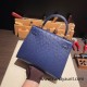 Hermes Kelly 25cm sellier Ostrich 73/ Blue Saphir Gold Hardware Full Handmade 008