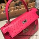 Hermes Kelly 25cm sellier Ostrich I6 /Rose Extreme Silver Hardware Full Handmade 009