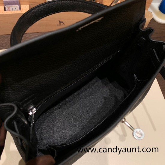 Hermes Kelly 25cm togo 89 /Black Gold Hardware Full Handmade 019