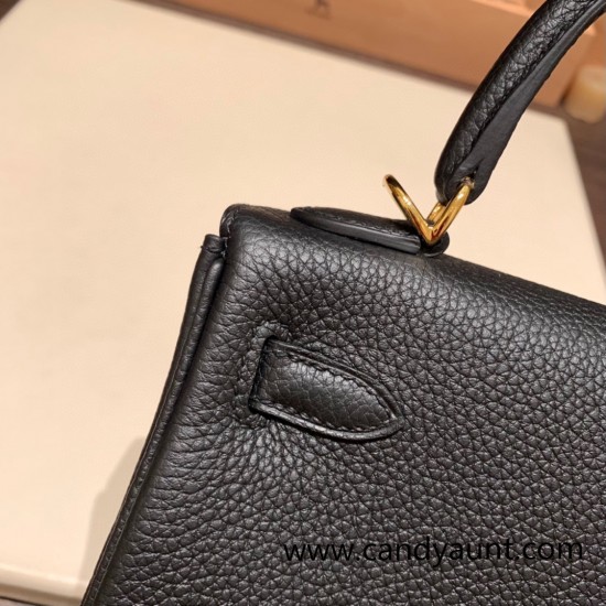 Hermes Kelly 25cm togo 89 /Black Gold Hardware Full Handmade 020