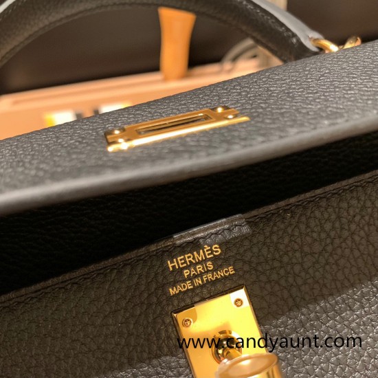 Hermes Kelly 25cm togo 89 /Black Gold Hardware Full Handmade 020