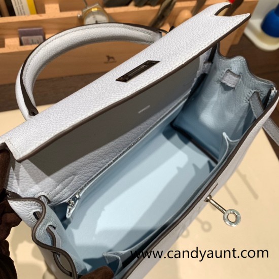 Hermes Kelly 25cm togo 7R /Azur Silver Hardware Full Handmade 023