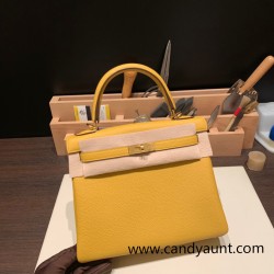 Hermes Kelly 25cm togo 9D /Jaune Ambre Gold Hardware Full Handmade 028