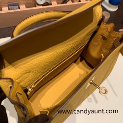 Hermes Kelly 25cm togo 9D /Jaune Ambre Gold Hardware Full Handmade 028