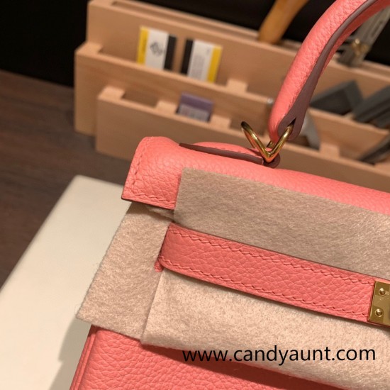 Hermes Kelly 25cm togo K4/ Rose d’ete Gold Hardware Full Handmade 031