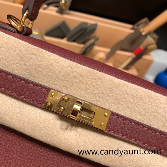 Hermes Kelly 25cm togo 57 /Bordeaux Gold Hardware Full Handmade 033