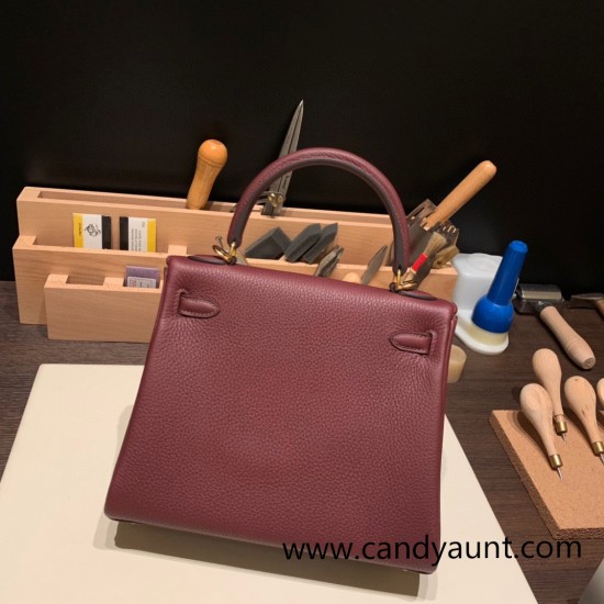 Hermes Kelly 25cm togo 57 /Bordeaux Gold Hardware Full Handmade 033