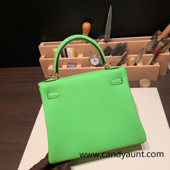 Hermes Kelly 25cm togo 6R/ Kiwi Gold Hardware Full Handmade 035