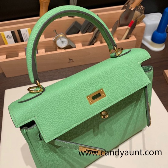 Hermes Kelly 25cm togo 3I/ Vert Criquet Gold Hardware Full Handmade 037